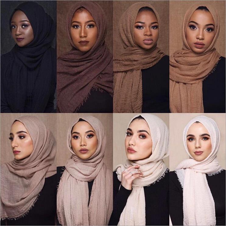 여성용 무슬림 주름 히잡 스카프, 부드러운 코튼 헤드 스카프, 이슬람 히잡 숄 및 랩, 도매 가격, 170x68cm